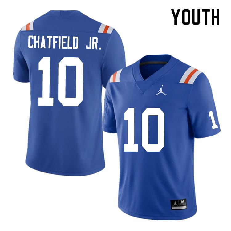 NCAA Florida Gators Andrew Chatfield Jr. Youth #10 Nike Blue Throwback Stitched Authentic College Football Jersey FVL4364HV